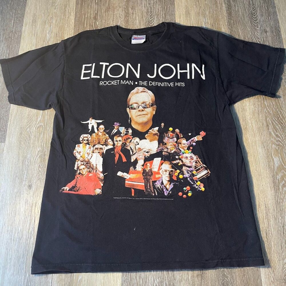 Elton John Rocket Man The Definitive Hits Tour Shirt 2011 Mens Size Medium Black